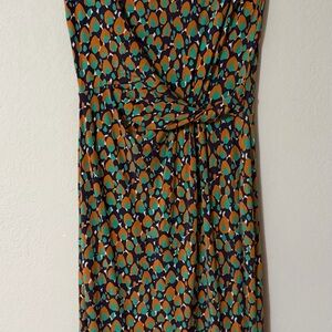 Boden Darcey Twist Front Jersey Sheath Dress Navy Rust Green Womens Sz 6